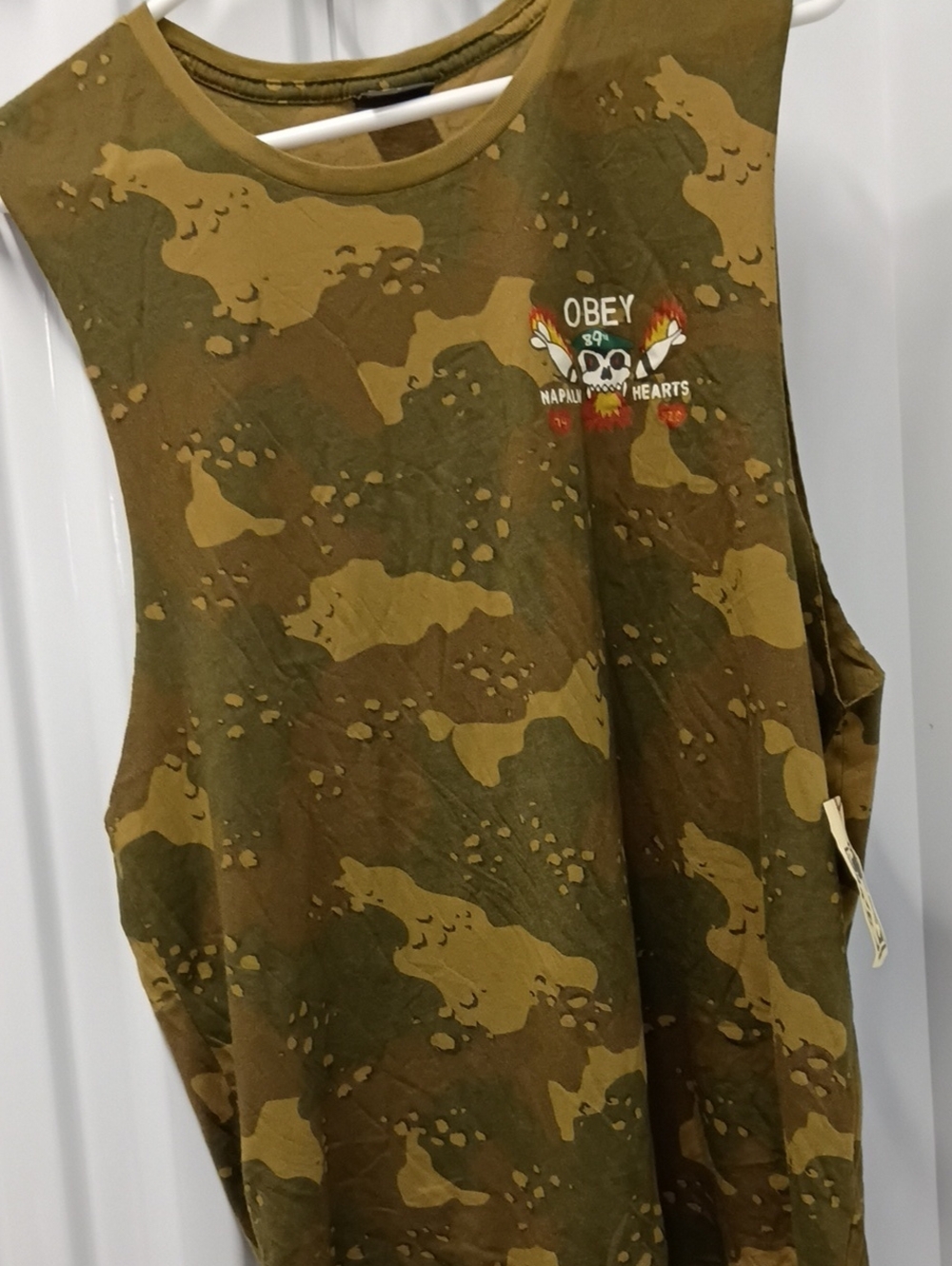 Obey Olive & Tan Camo Sleeveless Tank with Skull Graphic
